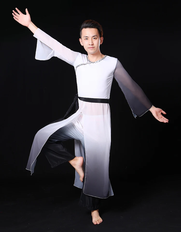Rushed китайский Hanfu Классическая танца Костюмы Для мужчин Национальный Костюм Градиент Современная Античная Китайский Стиль