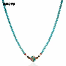 AMOURJOUX 45 см ручной работы зеленый бисером Тибетский Круглый Шарм колье массивные ожерелья для женщин женские богемные ювелирные изделия