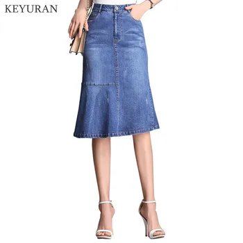 

Hot Selling Plus Size Women Denim Skirts 2020 Spring Summer High Waist Skirt Streetwear 4XL Mermaid Skirt Cowboy L3306