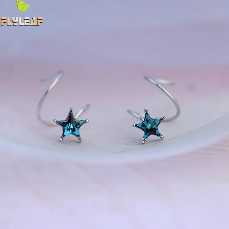 

Flyleaf Double Layer Winding Star Blue Crystal Drop Earrings For Women 925 Sterling Silver Simple Earings Fashion Jewelry
