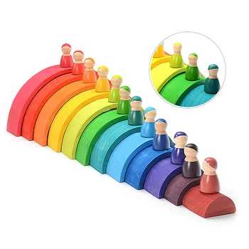 

12Pcs Rainbow Building Blocks Colorful Funny Arched Little Wooden Doll Blocks Children's Baby Stack High Toys