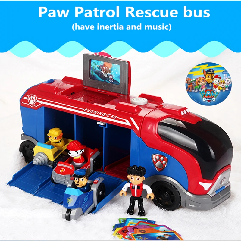 Paw Patrol Toys Dog Bus Toys Music Includes 3 car patrulla canina Anime Figurine Car PVC Action Figure model Children Best Gifts