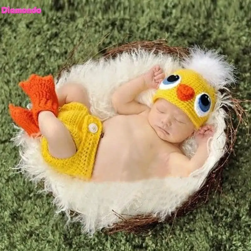 

3pcs/Set Newborn Baby Pure Handmade Animals Photo Props Infant Lovely Crochet Knitted Duckling Costume Soft Photography Props