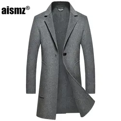 Aismz зима 67% Двусторонняя шерсть кашемировое пальто куртка Для мужчин Бизнес Повседневное Однобортный длинные пальто casaco masculino