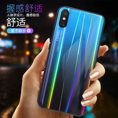 Для Xiaomi Mi 9 9Se чехол Роскошный закаленное стекло Жесткий градиент Аврора лазерный