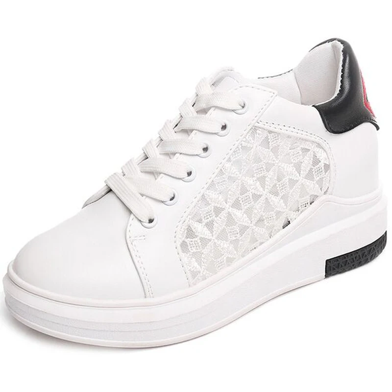 

2017 Summer Casual Shoes female Breathable Yarn shoes within increase in embroidery Lace small white shoes flat Ladies