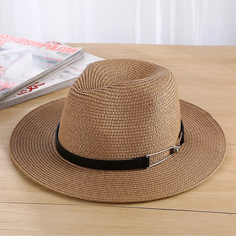 Summer Unisex Sun hat Casual Vacation Panama Straw hat Women Wide Brim Beach Jazz Men Hats Foldable Chapeau