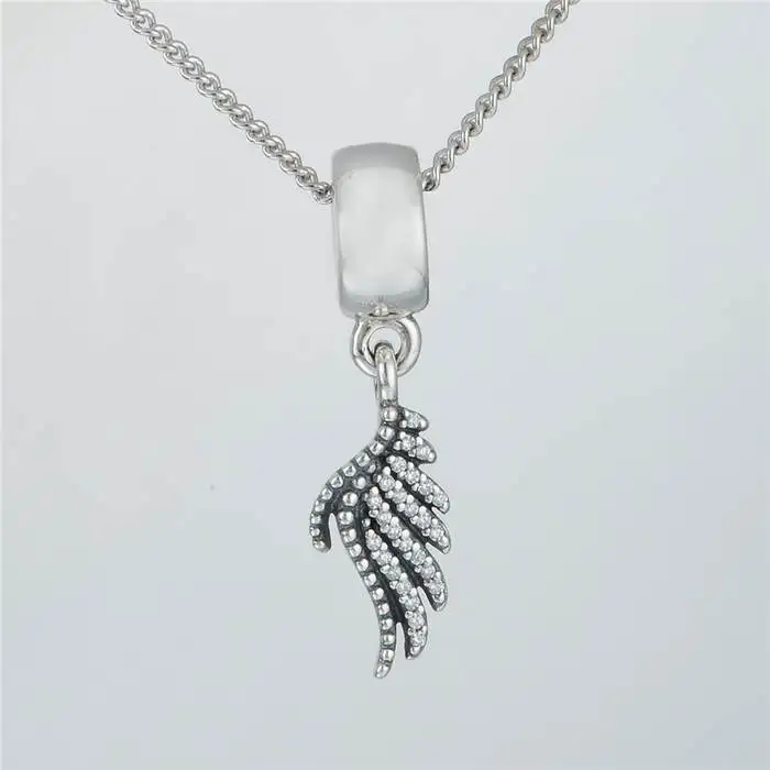 

New Phoenix Feather Dangle Charms With Clear CZ Micro Pave Charm 925 Sterling Silver Suitable for Brand Style Charm Bracelets