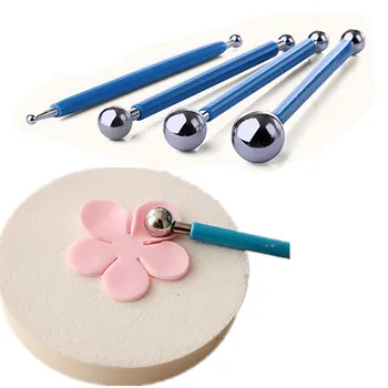 

4PCS/Lot Ball Shaped Cake Modelling Tools Set Stainless Steel Double Ended Sugarcraft Gum Clay Fondant Decorating Carve Tools