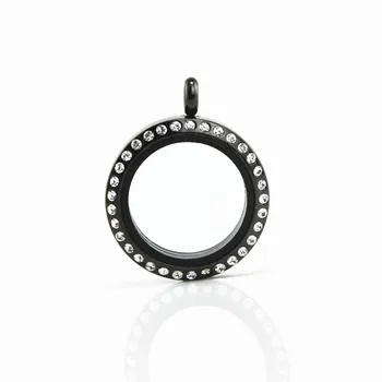 

8pcs 30mm magnetic stainless steel floating locket with rhinestone black floating charms locket for women jewelry