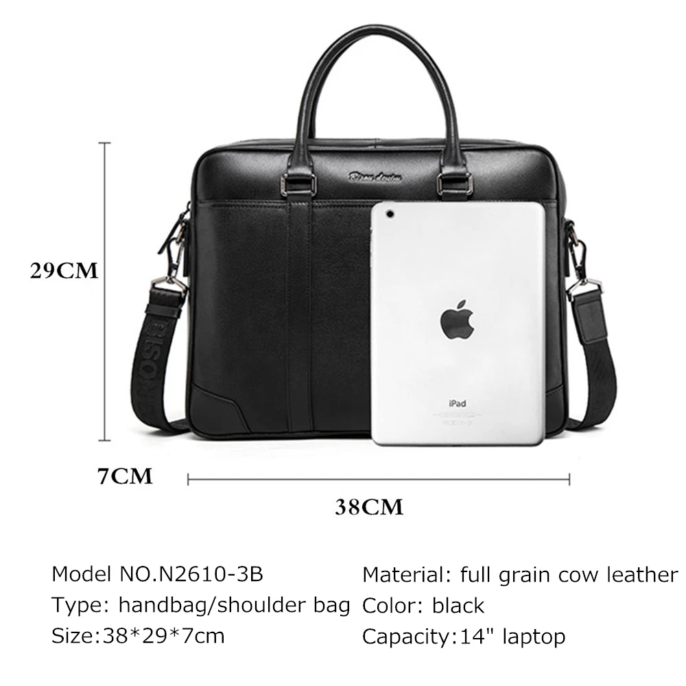 Männlichen Männer Zoll Business Laptop Umhängetasche 14 Denim Mode Reise Marke Rindsleder Bison N2610 Berühmte Handtasche Tasche wtH78n1q