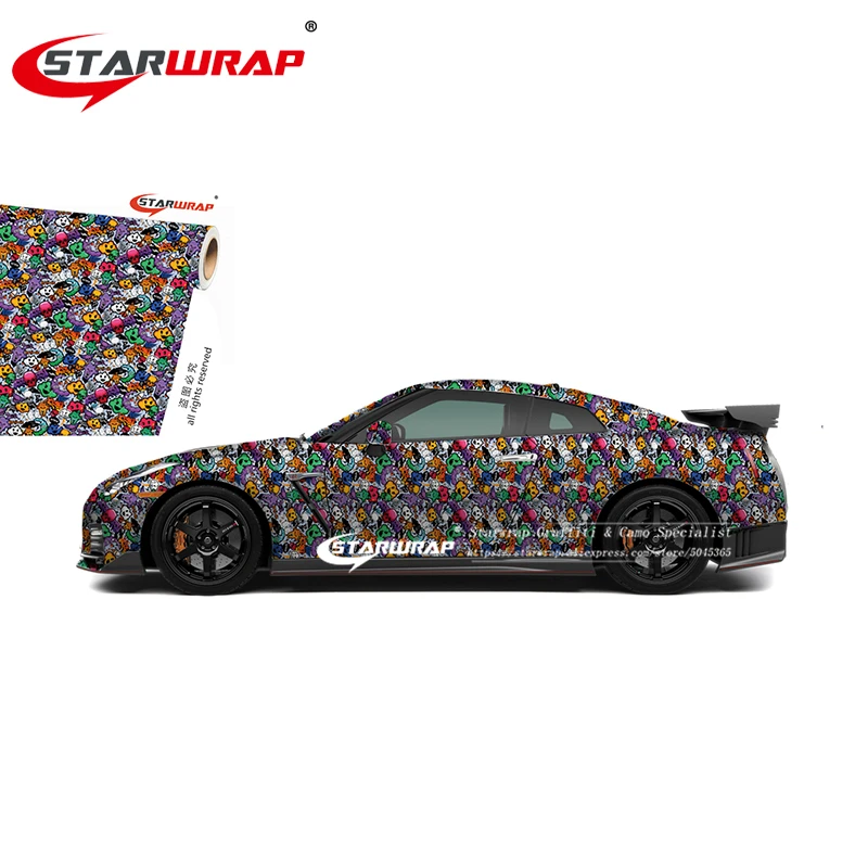 

Starwrap Camouflage Vinyl Car Wrap Camo Film Car Sticker Bomb Design With Air Free Retail Graffiti cartoon type vinyl