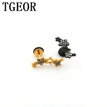 

free shipping illusion cheaters earring 20pcs Stainless Steel 5 stars rim crystals ear piercing fake plugs