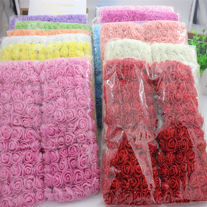 

144pcs 2cm Mini Foam Rose Artificial Flower Bouquet Multicolor Rose Wedding Flower Decoration Scrapbooking Fake Rose Flower