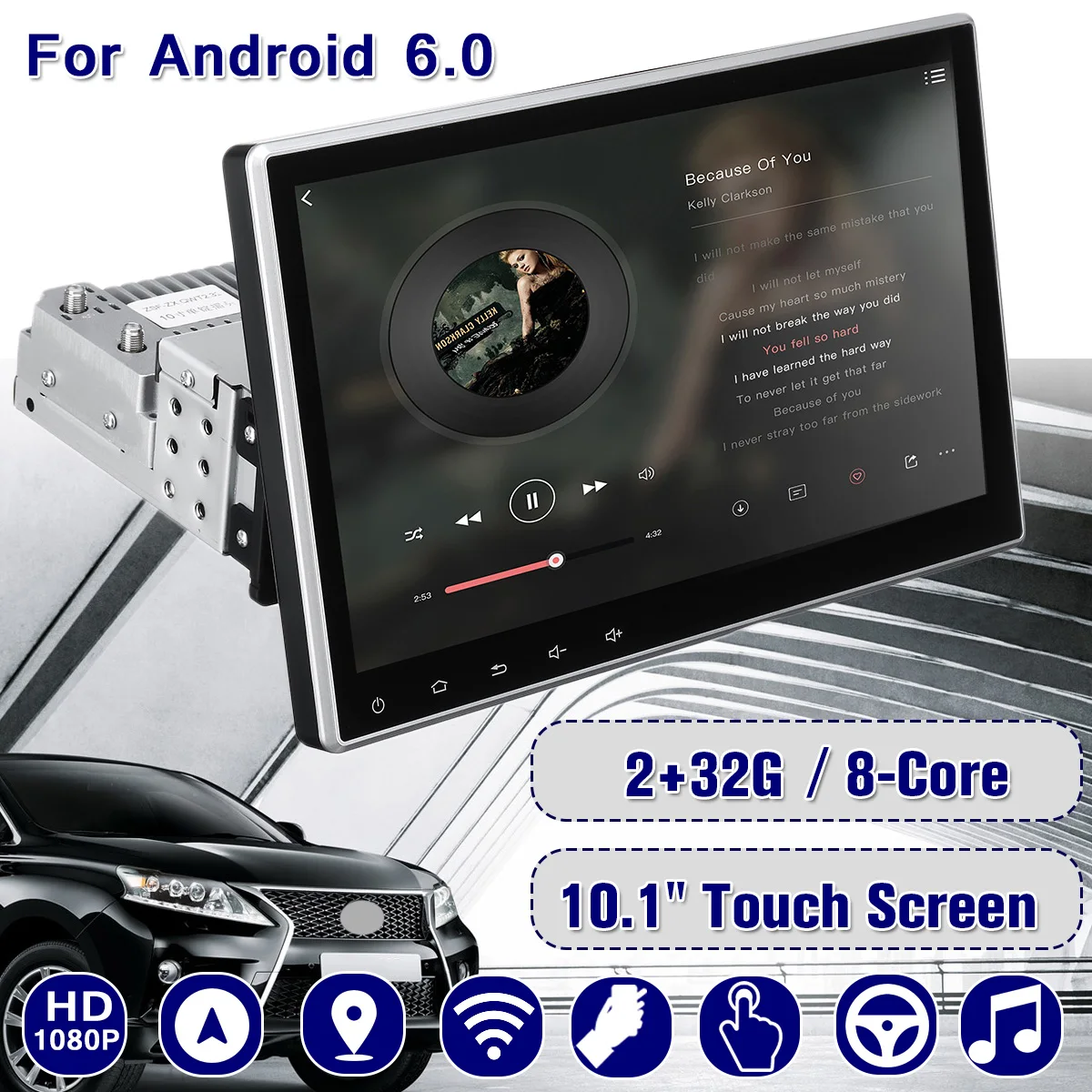 Sale Car Multimedia Player 10.1 2G+32G for Android 6.0 Car Stereo 1DIN 4 Core bluetooth WIFI GPS Nav Quad Core Radio Video MP5 Player 5