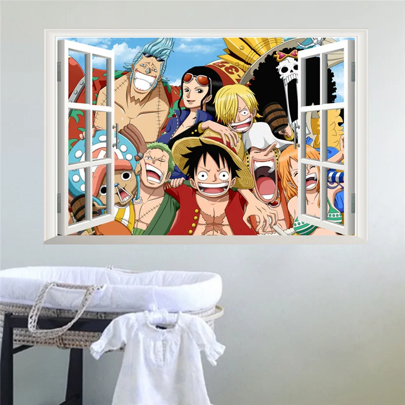 

One Piece Anime Comic 3D Window View Luff Wall Stickers For Kids Nursery Bedroom Nursery Home Decor Living Room Pvc Mural Decals