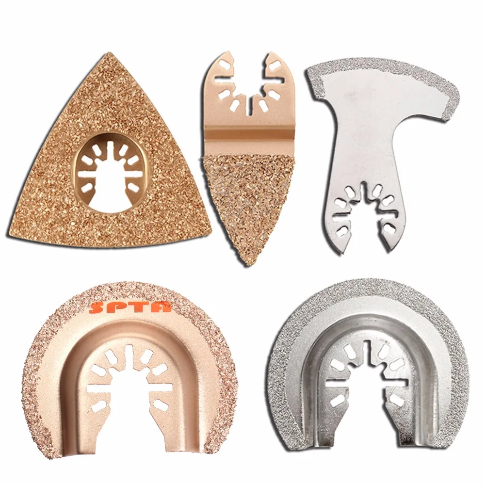 SPTA 5Pcs Carbide Diamond Oscillating Multi Tool Saw Blades Set For