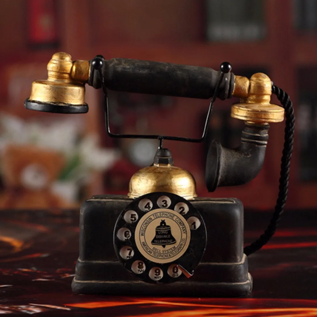 JX-LCLYL Vintage Rotary Telephone Statue Antique Shabby Old Phone Figurine Decor Model