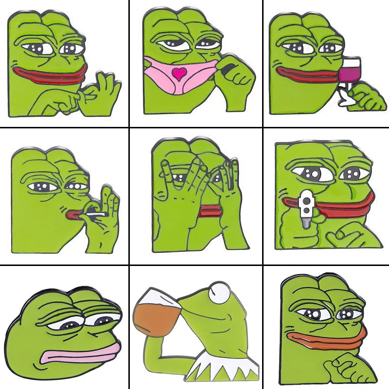 

Pepe the frog Brooch sad weird expression Enamel pin feeling bad man Good man lapel badge popular Culture frog Brooches jewelry