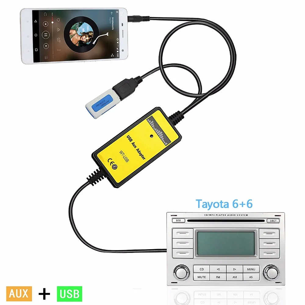 APPS2Car Автомобильный USB AUX адаптер аудио Mp3 CD Changer интерфейс для Toyota Camry 2005 2011 Celica 2003