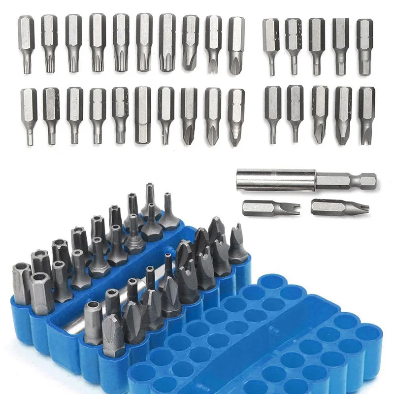 

Security Bits 33PCS Set Tamper Proof Torx Hex Tri Phillips Screwdriver Magnetic Torq Torx Hex Star Spanner Tri Wing