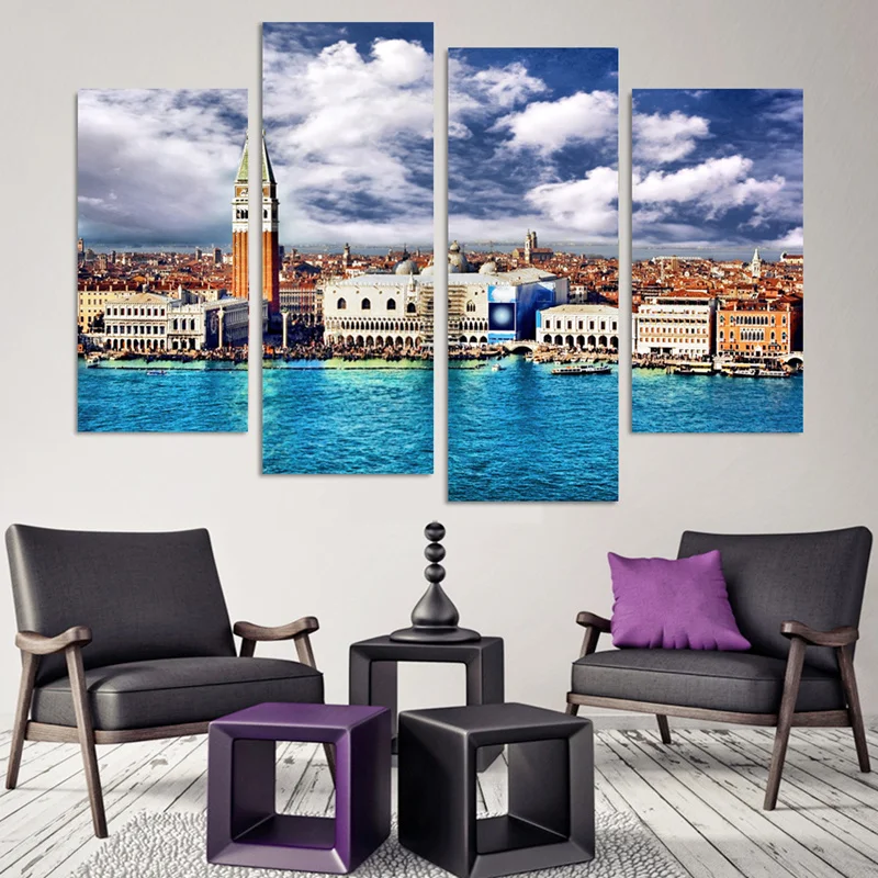 

4 Piece Modern Canvas Painting Beautiful Landscape of Venice Picture Canvas Art Wall Decor for Living Room Cuadros Decoration