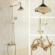 Bathroom Shower Faucet Bath Faucet Mixer Tap With Hand Shower Head Gold Color Brass Shower Faucet Set Wall Mounted zgf734 modern wall mount polished chrome brass bathroom clawfoot hand shower faucet mixer tap set telephone shape hand spray ana209