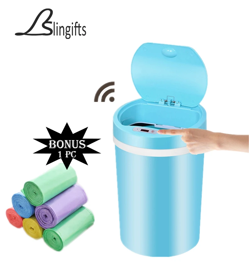 

Slingifts 15L Rubbish Bin Automatic Inductive Type Trash Can Smart Sensor Home Bathroom Dustbin Storage Barrels Free Rubbish Bag