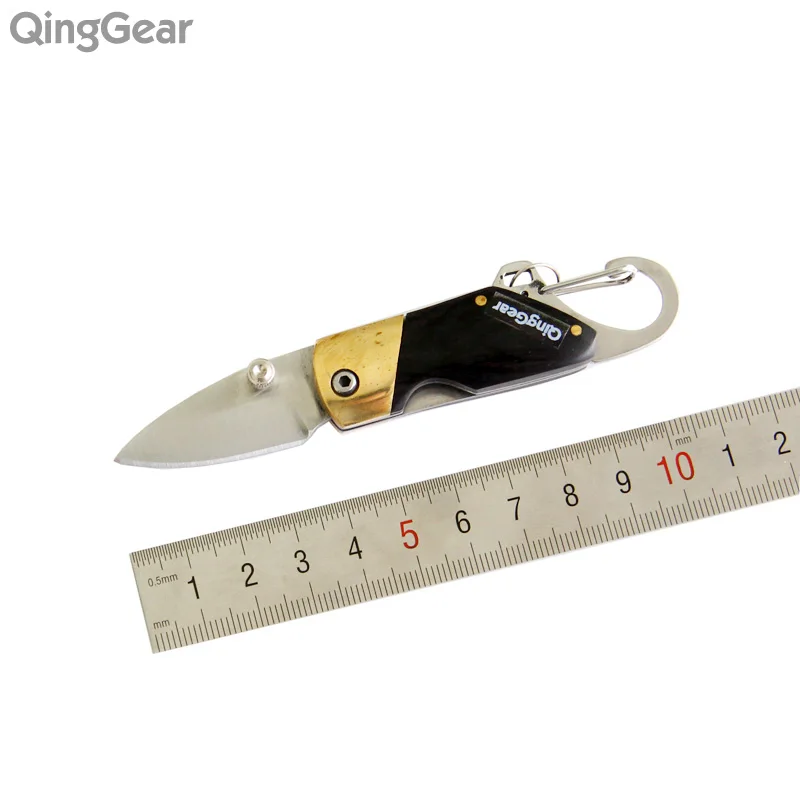 QingGear Карманный складной брелок медный нож черная деревянная ручка с кольцом для