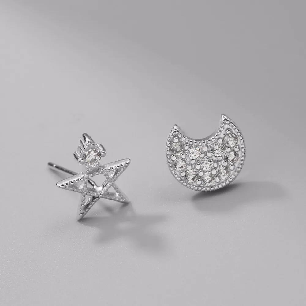 Chandler Silver Color Crescent  Moon David Star Earring CZ Crystal For Women Girl Best Friend Gifts Boucle d