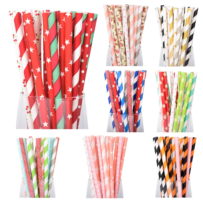 

125 pcs Mixed Paper Drinking Straws Party Wedding Decoration Baby Shower Kids Birthday Party Supplies favors valentine decor
