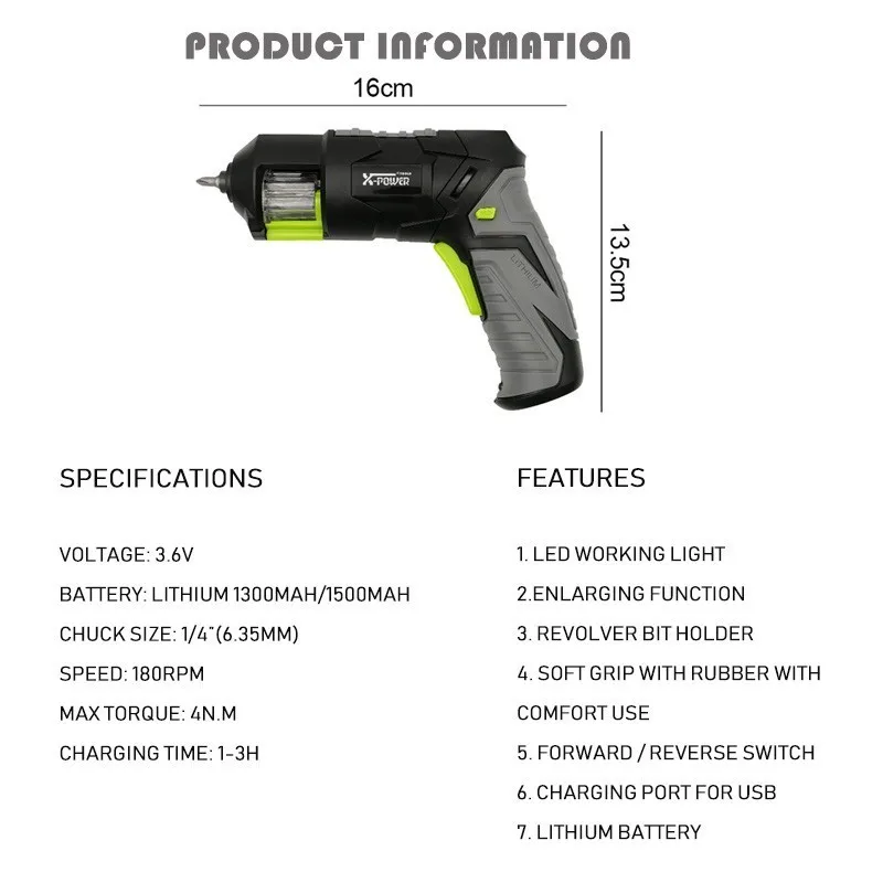 Пистолет Дизайн Мини Беспроводная электрическая отвертка перезаряжаемая литиевая батарея с светодиодный подсветкой и головкой для дома DIY для 7 шт