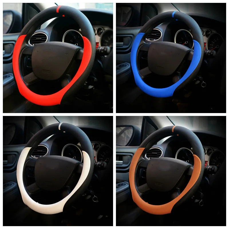 38CM Car Racing Steering Wheel Cover PU Leather Anti slip for Ford BMW e46 Opel Astra chevrolet