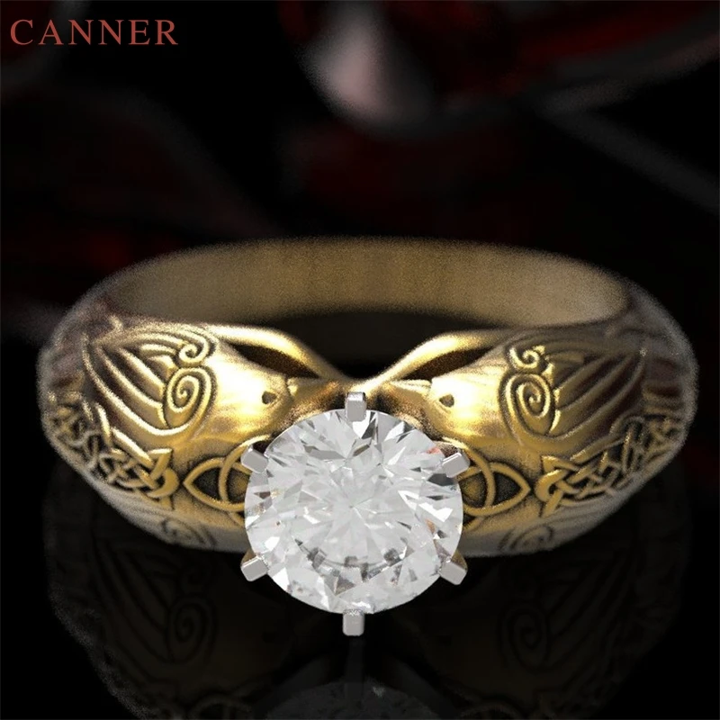 Vintage Crow Totem Finger Rings for Women Gold Color AAA CZ Zircon Wedding Engagement Ring Party Jewelry Gifts anillos mujer C40