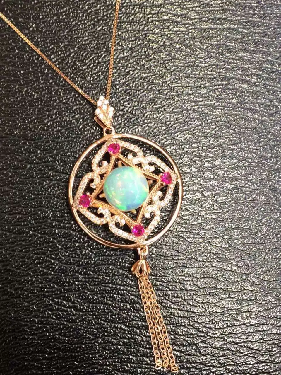  Naturel multicolore opale pendentif naturel pierre gemme pendentif collier S925 argent rétro rond c
