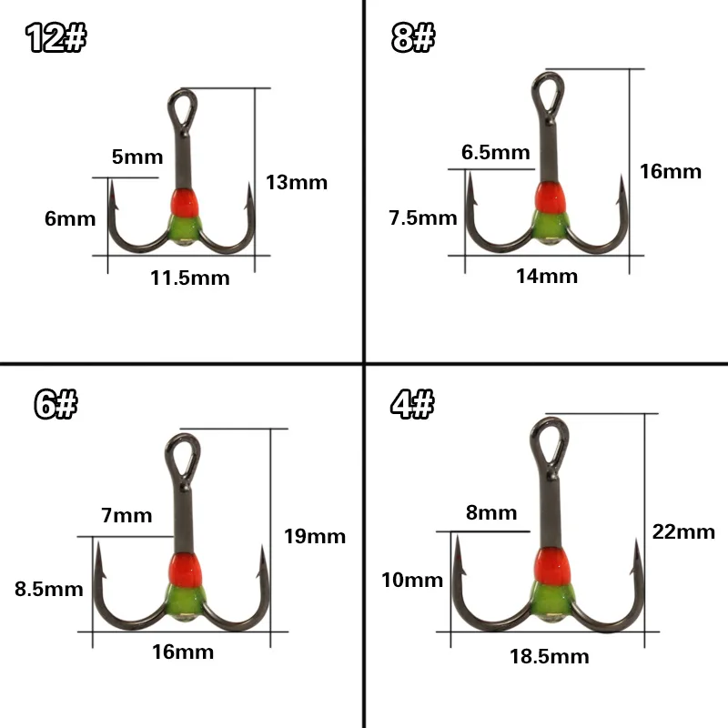 40 шт./лот, цветные радужные рыболовные крючки, набор рыболовных снастей, аксессуары из высокоуглеродистой стали, заостренные три якорных тройных рыболовных крючка