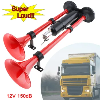 

12V-24V 150DB Super Loud Car Air Horn Electrically Controlled Dual Trumpet with Gas Tank for Motorcycle Truck Lorry Boat Train