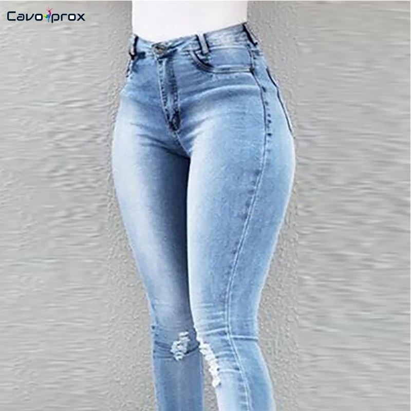 Women High Waist Ripped Bell-Bottom Jeans Ripped Distressed Hole Skinny Bodyocn Flare Pants Plus Size Mom Jeans Street Style