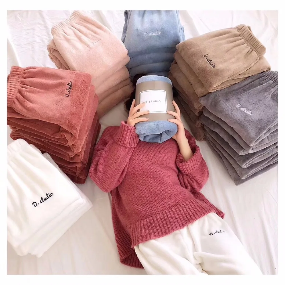 

Fairy Warm Pants Female Winter Japanese Coral Fleece Bundle Pants Loose Lazy Sleep Pants Wild Home Casual Pants