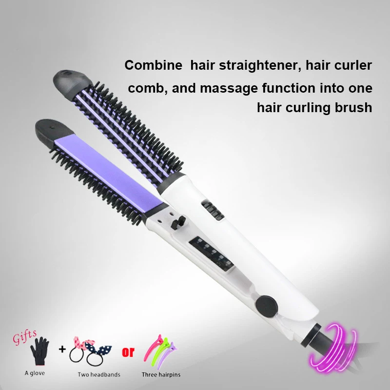 

Fashion LED Three-in-one Hair Straightener Curling Irons Straightening Board Curling Styling Tools Fries Hair Curlers B55