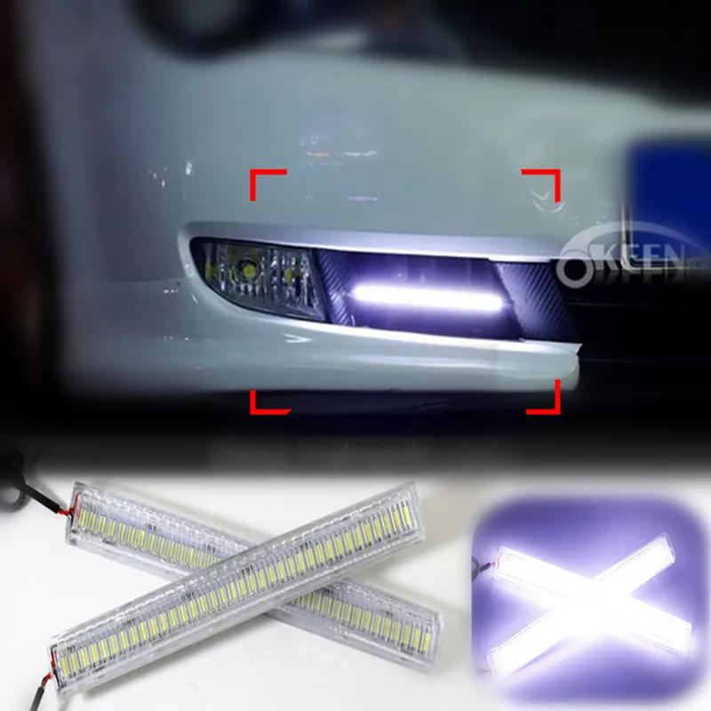 

2x Crystal Bright White Auto COB LED DRL Car Styling Daytime Running Light 12V Driving Front headlight Universal on Car/Motor