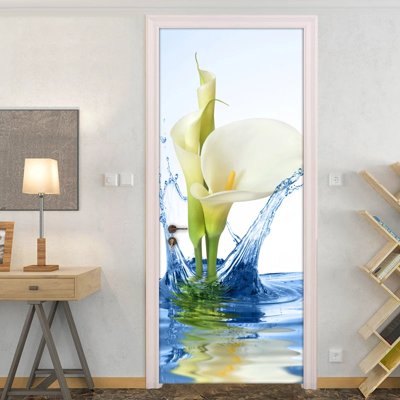 Современная мода цветок DIY самоклеющиеся двери стикер ПВХ водонепроницаемый