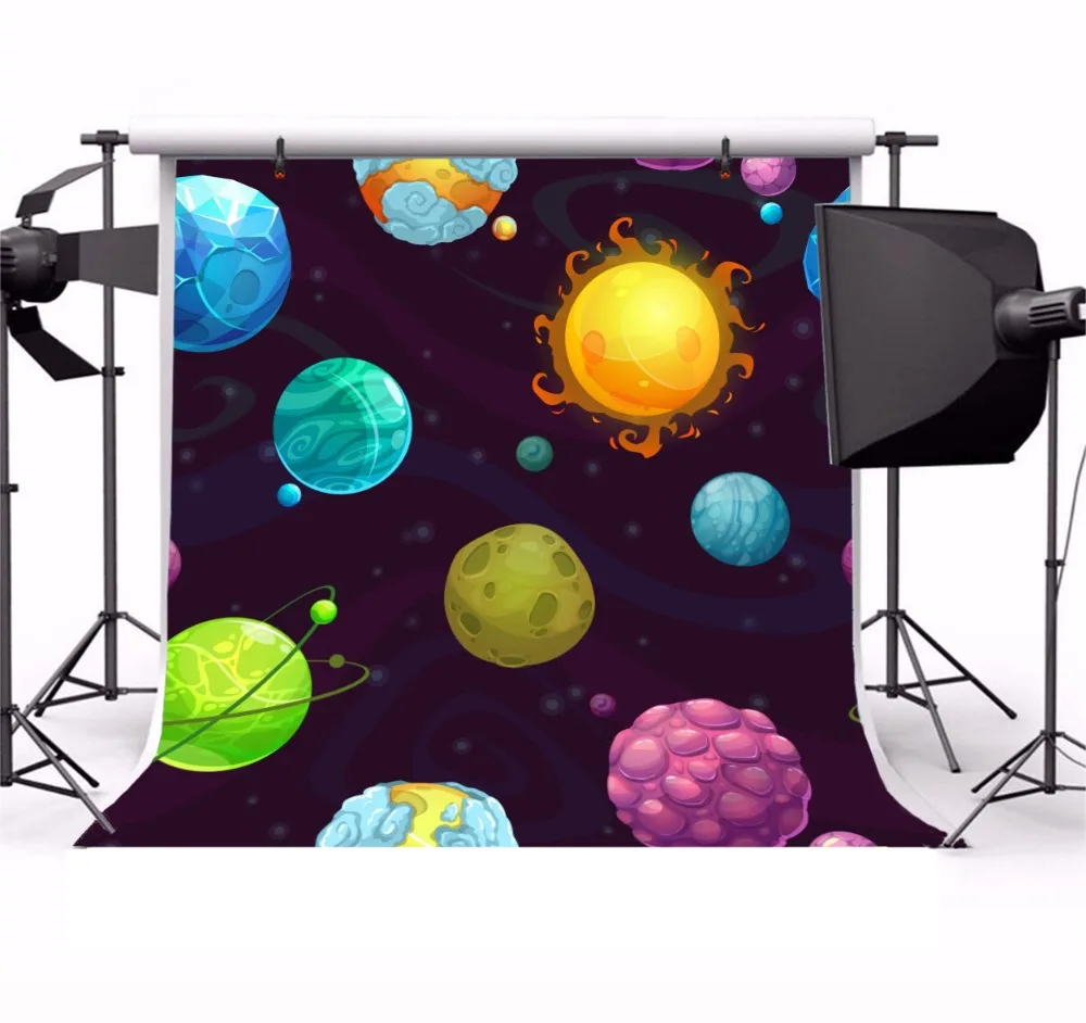 Laeacco Cartoon Universe Planet Baby Newborn Party Photography Backgrounds Customized Photographic Backdrops For Photo Studio