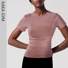 Высокая пуля колготки тренажерный зал короткий рукав спортивная футболка для женщин Йога Топ Футболка женские тренировочные топы Спортивная рубашка фитнес Джерси Одежда