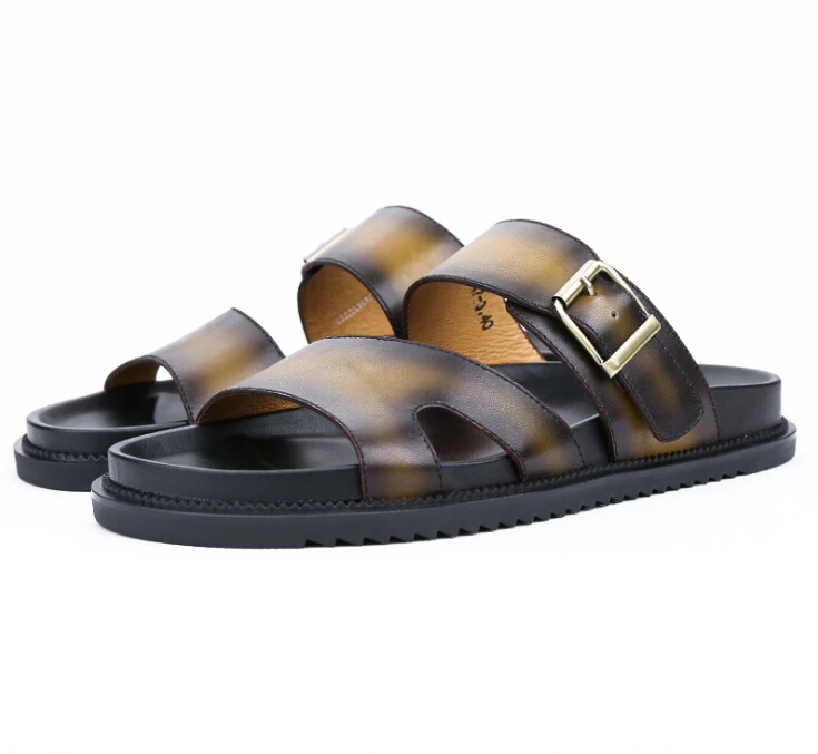 Мужская мода лето сандалии тапочки коричневого цвета скольжения на сандалии повседневный стиль пряжками удобные zapatillas hombre большой size44