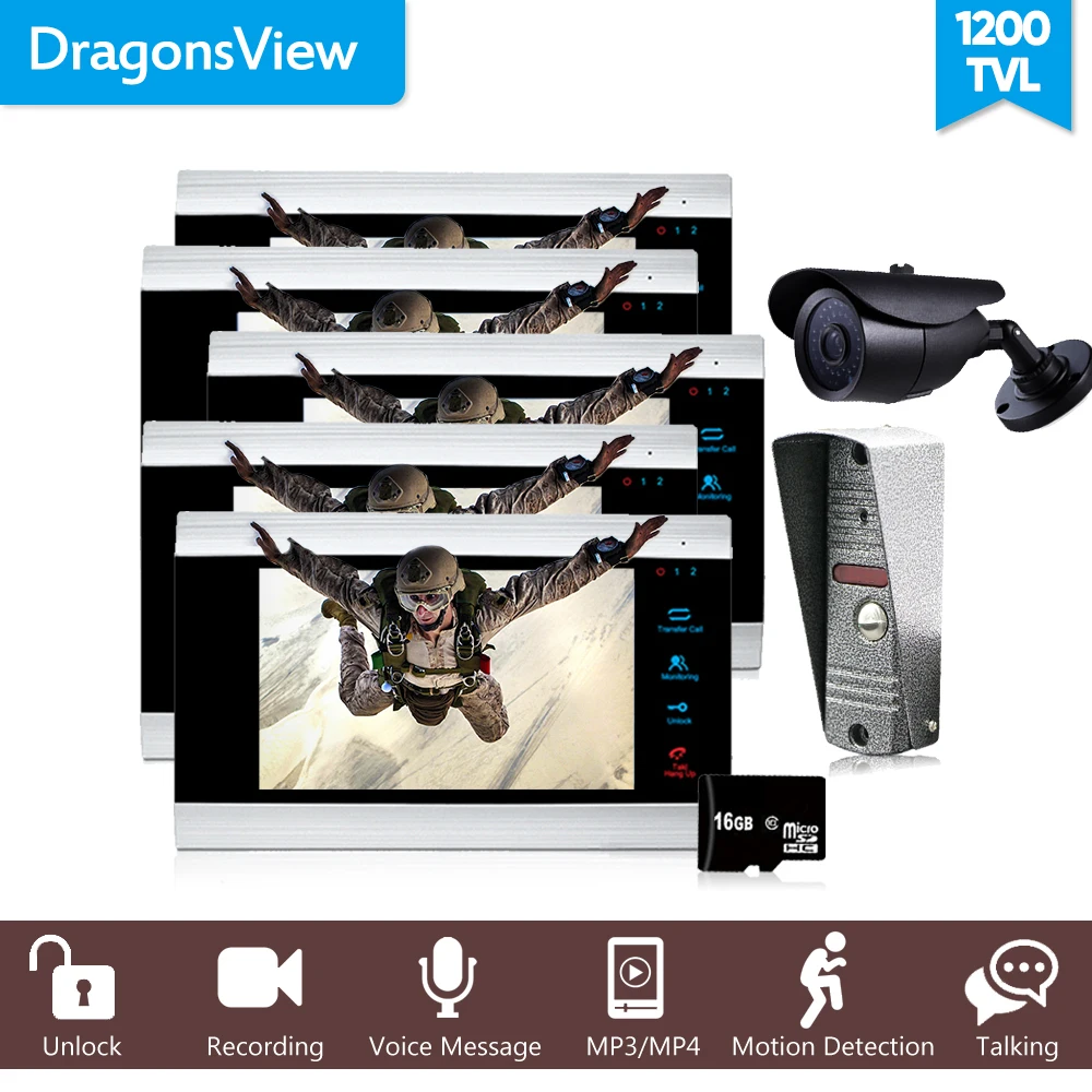

Dragonsview 7 Inch Color Video Door Phone Wired Video Doorbell 1200TVL Video Door Entry Panel Intercom Kt for a Private House