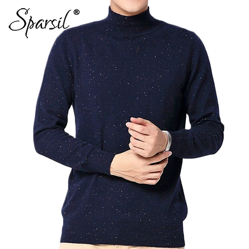 

Sparsil Men Winter Angora Knitted Sweater Autumn Half Turtle Neck Pullover Knitwear Classic Simple Solid Male Jumper Sweaters