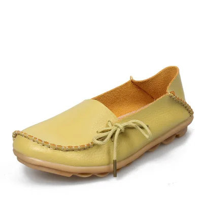 Mcacchi/Женская обувь на плоской подошве из мягкой натуральной кожи; повседневные лоферы на шнуровке; мокасины; дышащая обувь на плоской подошве для мам; большой размер 44 - Цвет: Fruit Green