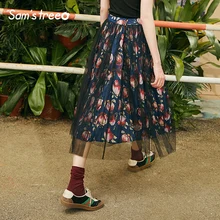 Samstree, женская летняя юбка из тюля, повседневная, Цветочная, сетчатая, а-силуэт, для женщин, Sukienki, стильная, элегантная, эластичная талия, до середины икры, Женская юбка