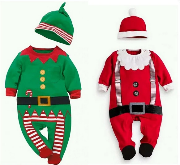 

XH-046 2018 Christmas gift baby clothes jumpsuit one-piece suits spring autumn wear clothes set bodysuit +hat kids clothes